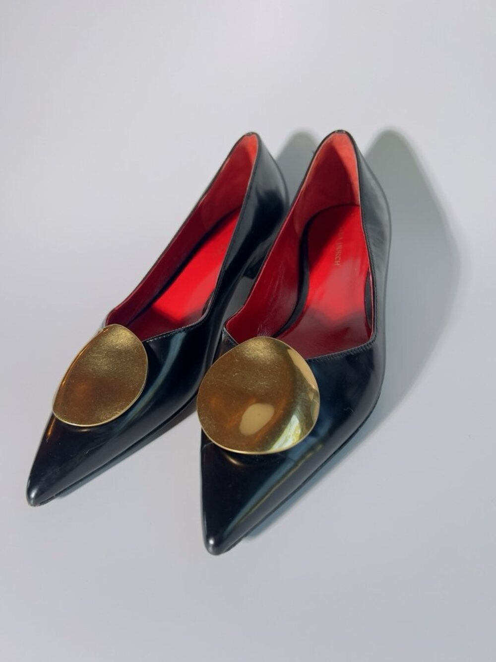 Tory Burch Penelope Pointed Toe Leather Flats Black Gold Size 6.5 - Picture 7 of 13
